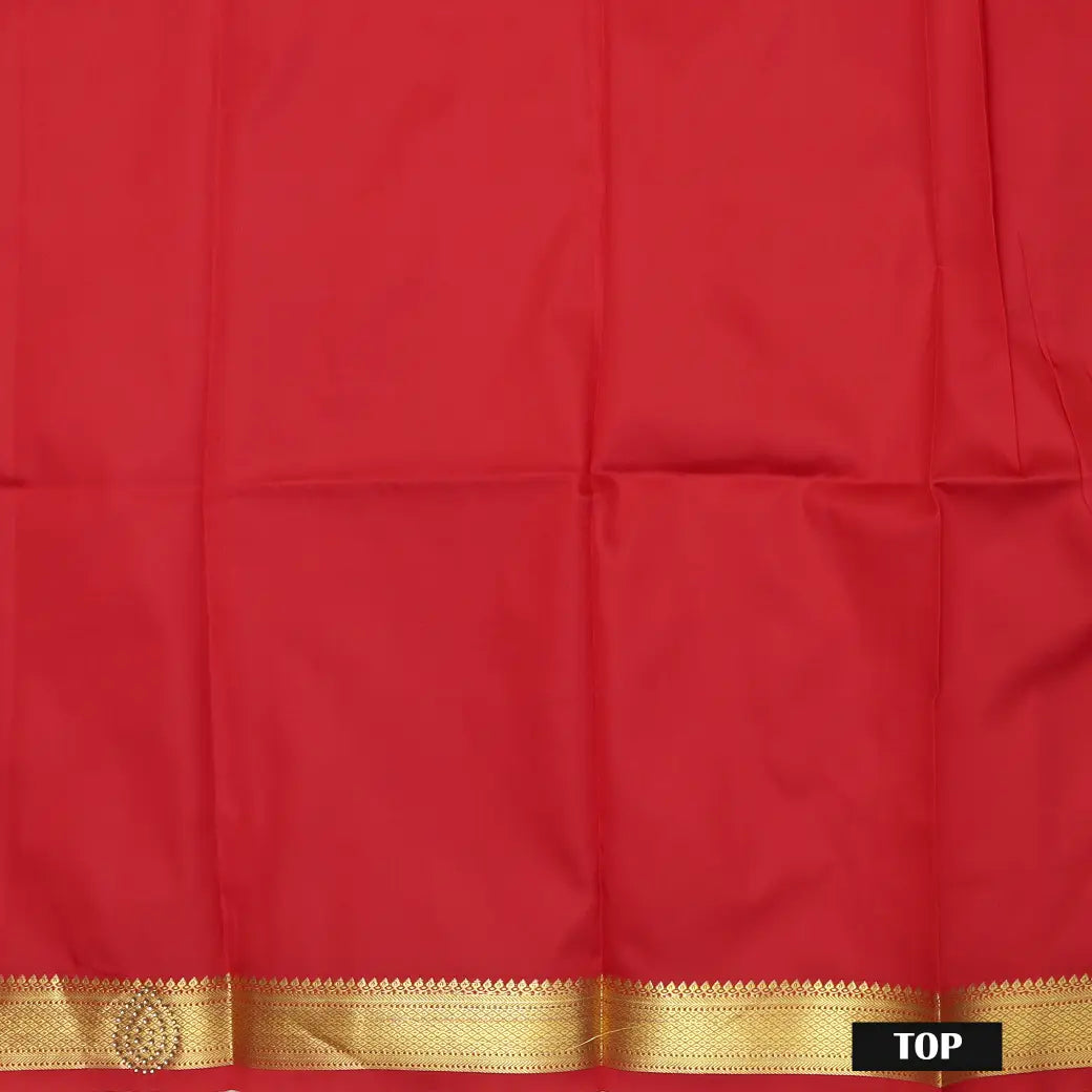 Peach Pink With Purple Border Floral Design Traditional  Pattu Pavadai Material