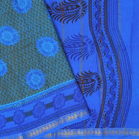 Brown with Royal Blue  Mul Mul Cotton Saree without Blouse