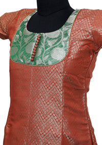 Red With Green Girls Branded Readymade Pattu Pavadai