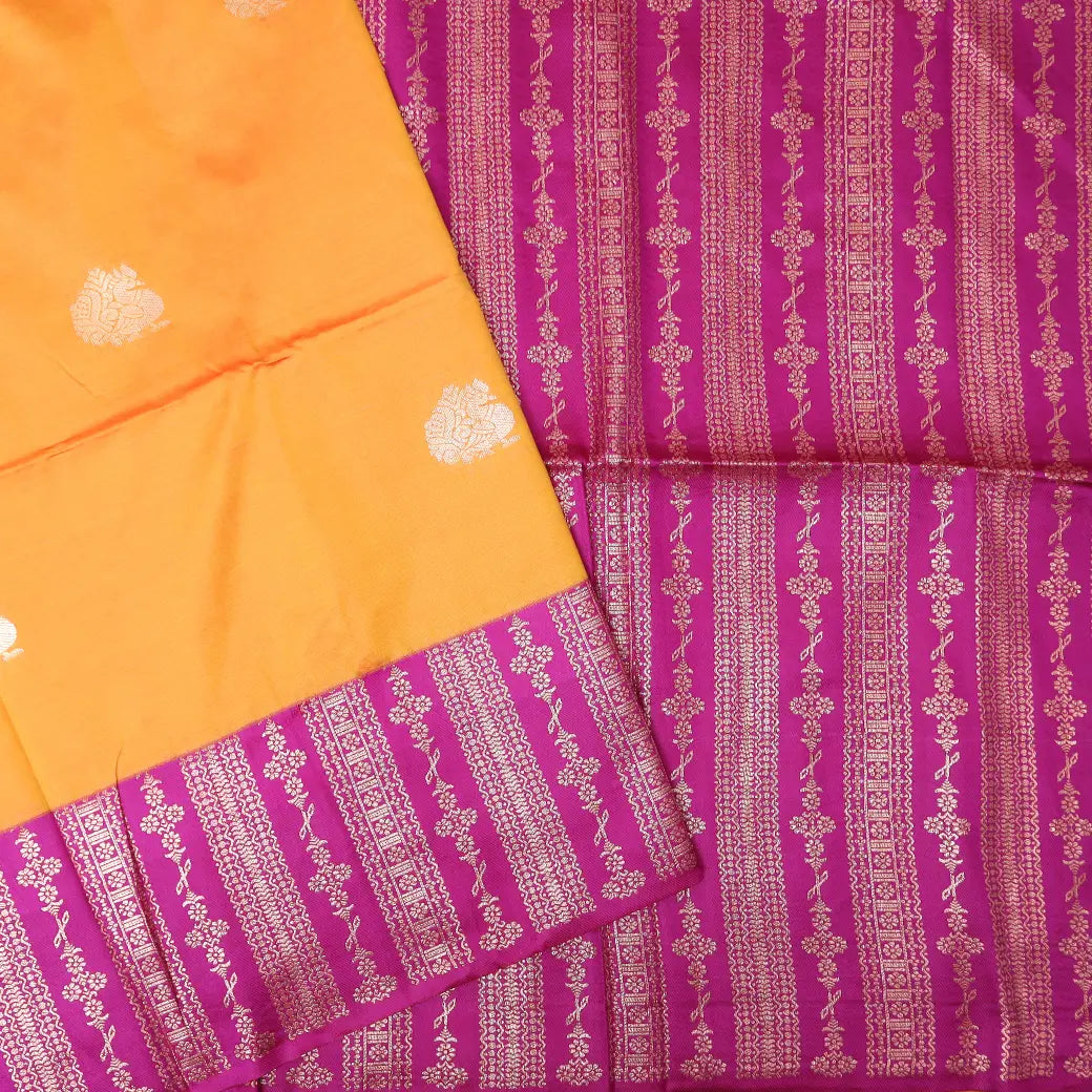 Dark Yellow with Pink Soft Silk Saree