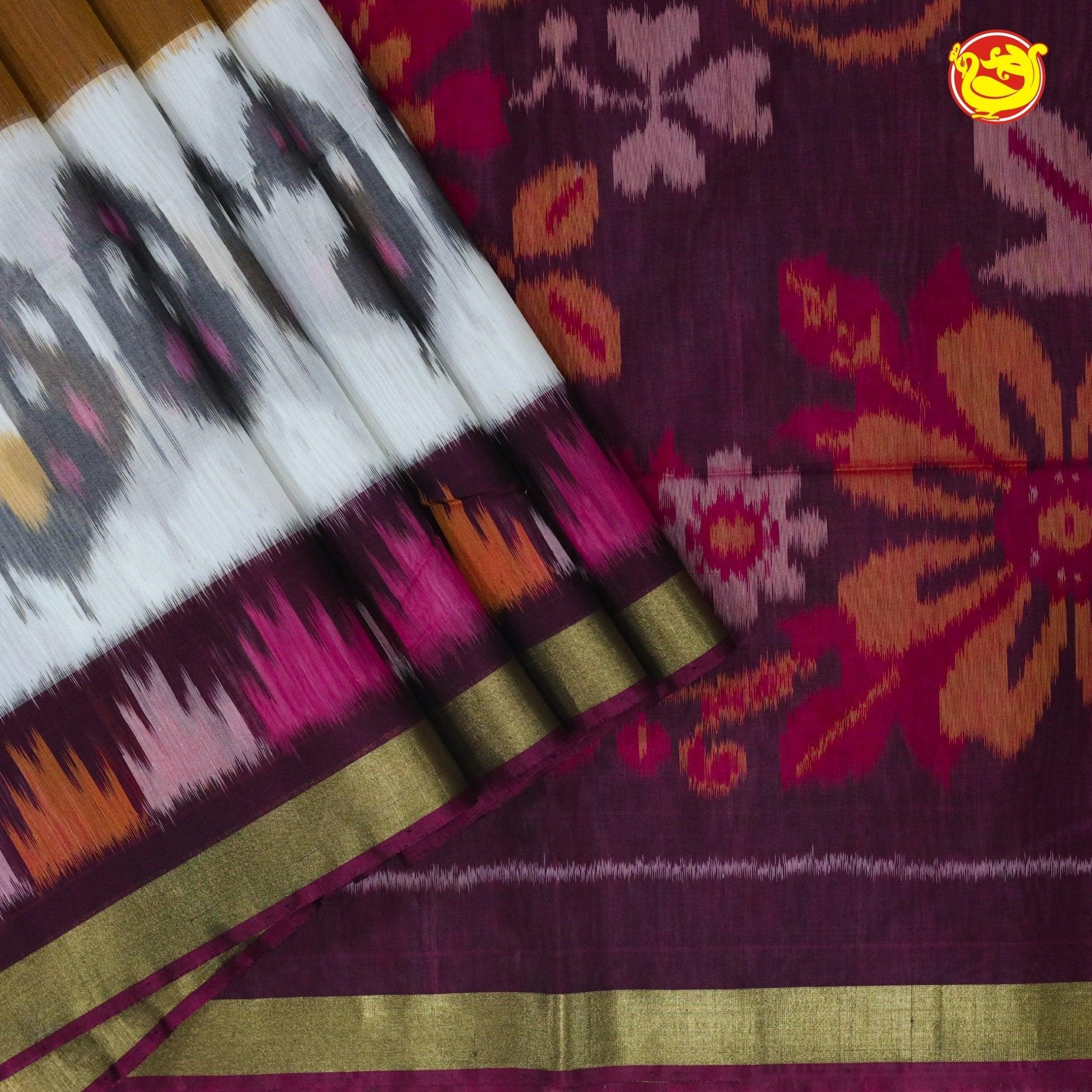 Magenta With Mustard Pochampally Silk Saree