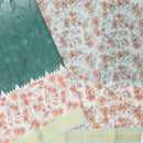 Green with off white  floral design Semi Chanderi  Saree