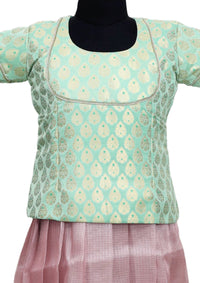 Light Green With light pink Girls Branded Readymade Pattu Pavadai