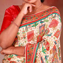 Cream with Red  Soft Banarasi Saree