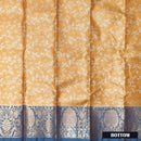 Golden Yellow  With blue Border Floral Design Traditional  Pattu Pavadai Material