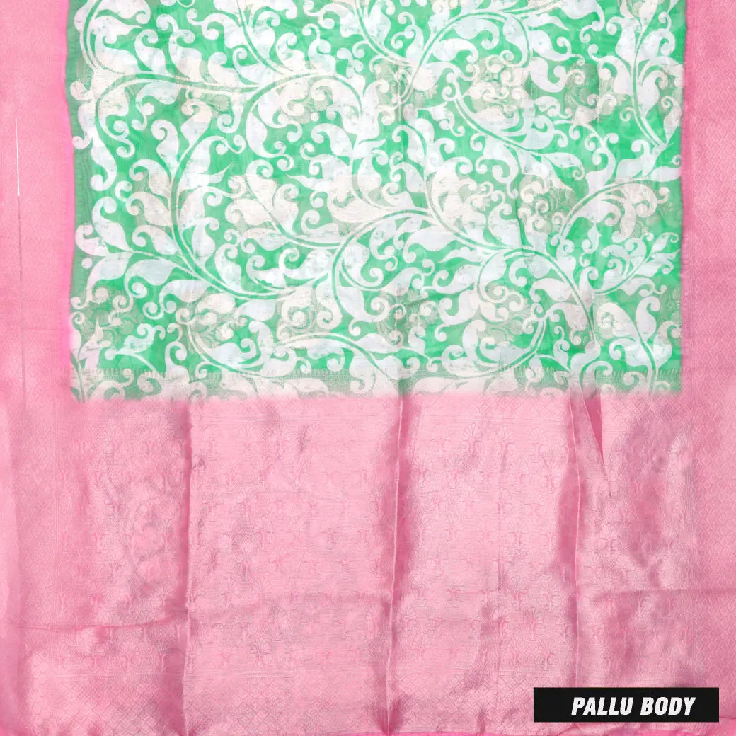 Light Green with Baby Pink Floral Pattern Semi Burberry Silk Saree