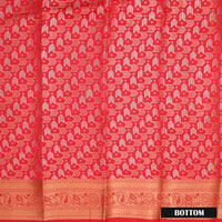 Peach Pink With Purple Border Floral Design Traditional  Pattu Pavadai Material
