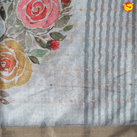 Light Grey art Tussar Silk Saree With Floral Digital Prints