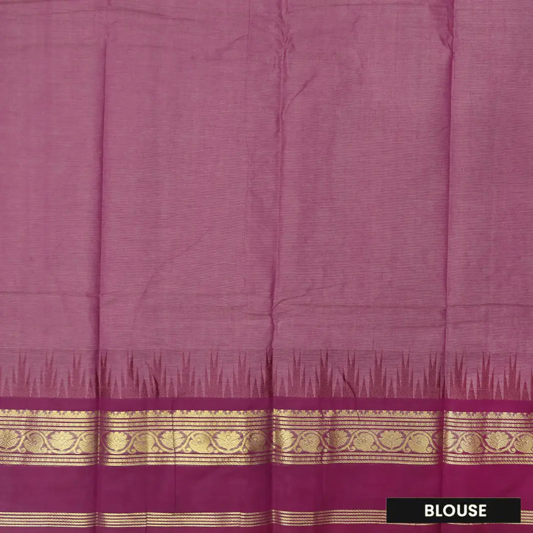 Plum Magenta With Golden Yellow Border  Pure Chettinad Cotton Saree with Blouse