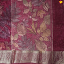 Maroon Pure Organza Silk With Gold Zari Border Digital Print Saree - Thenianantham