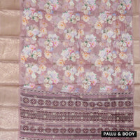 dusty purple With Orange Floral Design Dola Silk