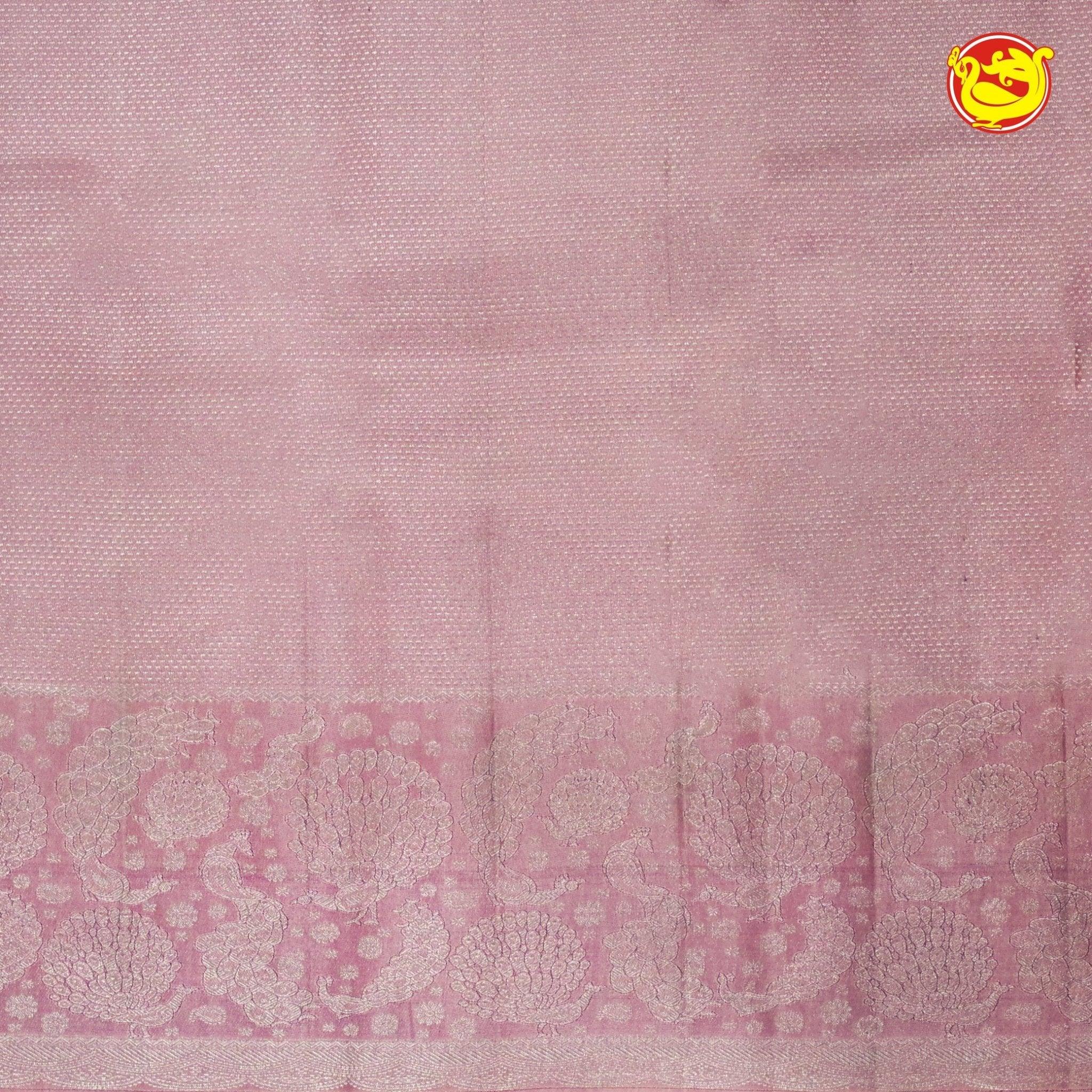 Peach With Sliver Zari Wedding Silk Saree - Thenianantham