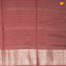 Unique Dark Brown Pure Chanderi Silk Saree with Stripes and Digital Art Floral Motifs and Gold Zari Border - Thenianantham