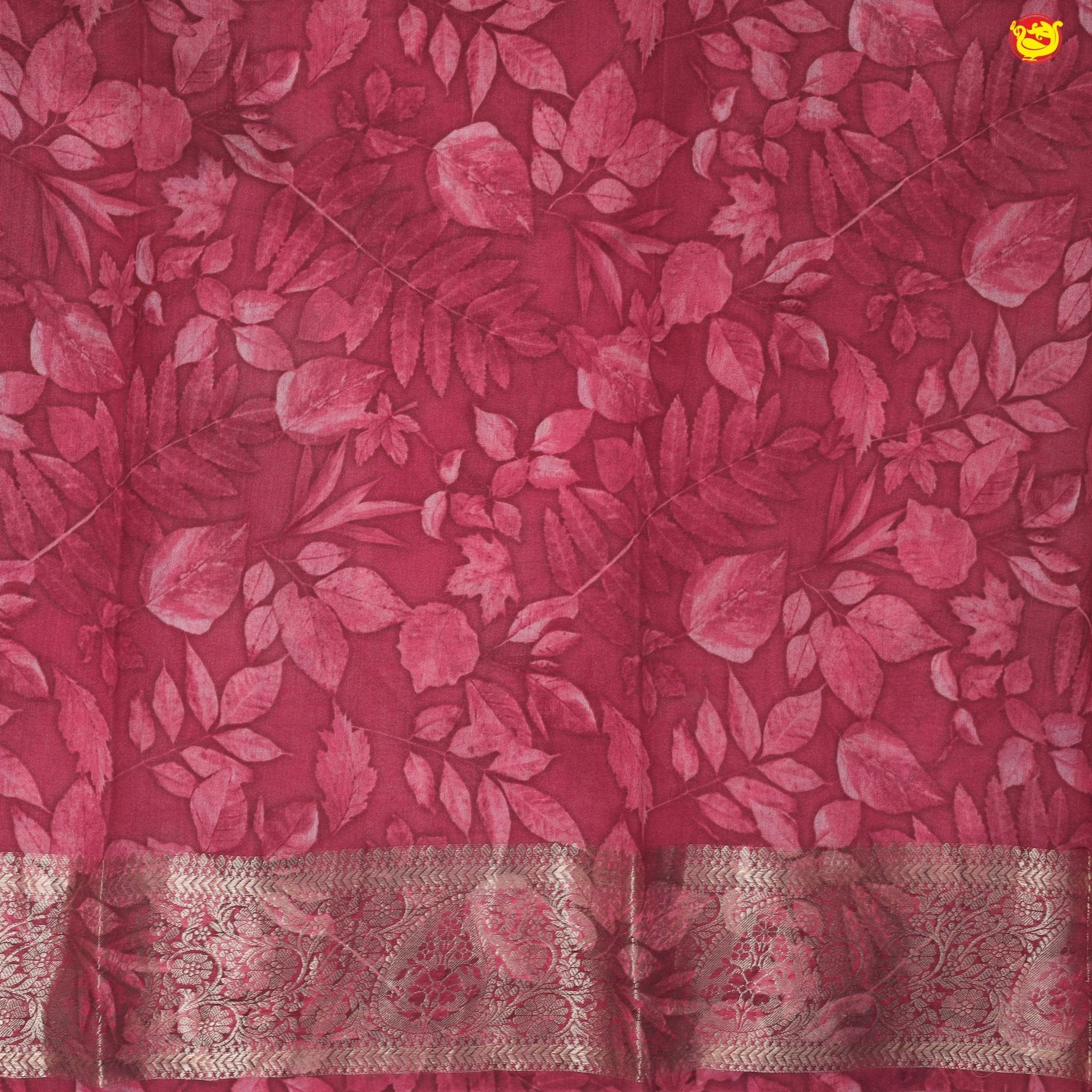 Maroon Pure Organza Silk With Gold Zari Border Digital Print Saree - Thenianantham