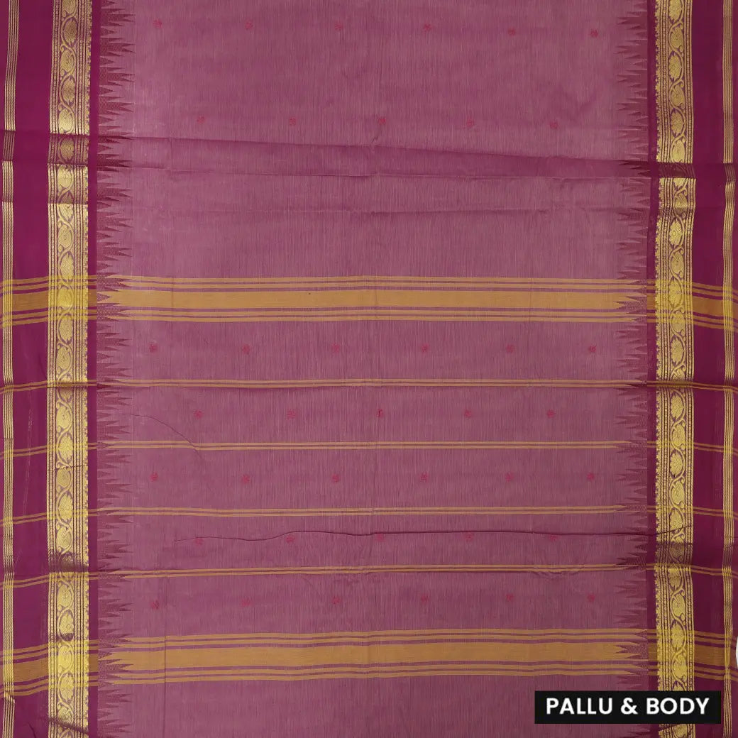 Plum Magenta With Golden Yellow Border  Pure Chettinad Cotton Saree with Blouse