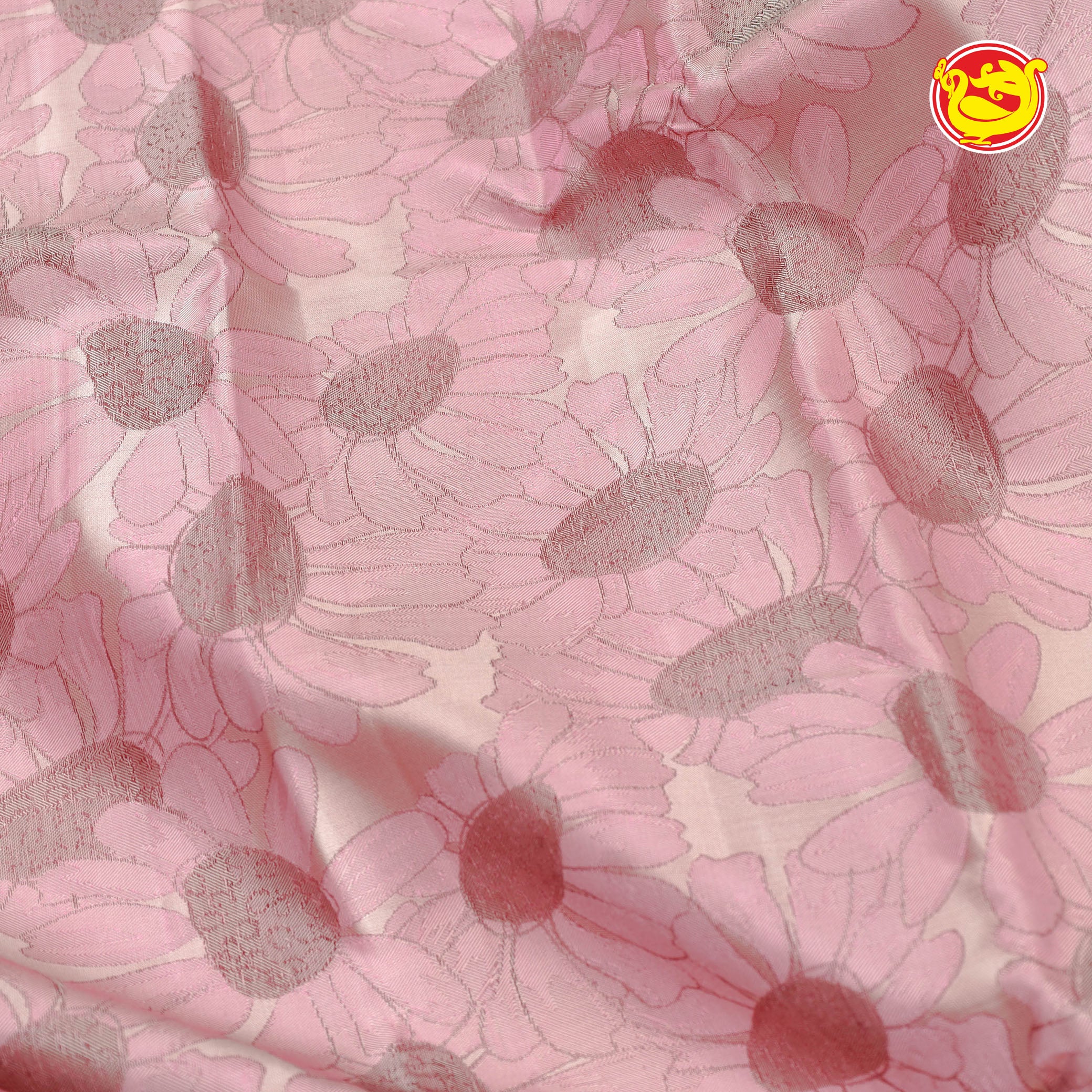 Light pink with maroon pure silk saree with woven floral motifs
