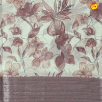 Creamy sandal Brown Floral Garden Copper Zari Russian Silk Saree