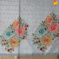 Light Grey art Tussar Silk Saree With Floral Digital Prints