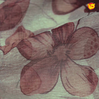 Creamy sandal Brown Floral Garden Copper Zari Russian Silk Saree