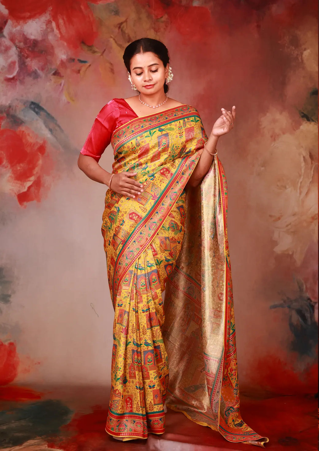 Yellow With Red  Soft Banarasi Saree