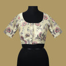 CREAMY Yellow  With   Floral prints design BANARAS JACQUARD Ready made Blouse