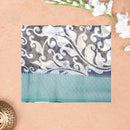Black with Teal Blue Paisley Design Pattern Semi Burberry Silk Saree