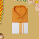 Orange With White Readymade Shirt And Matching Border Dhoti Set for Men