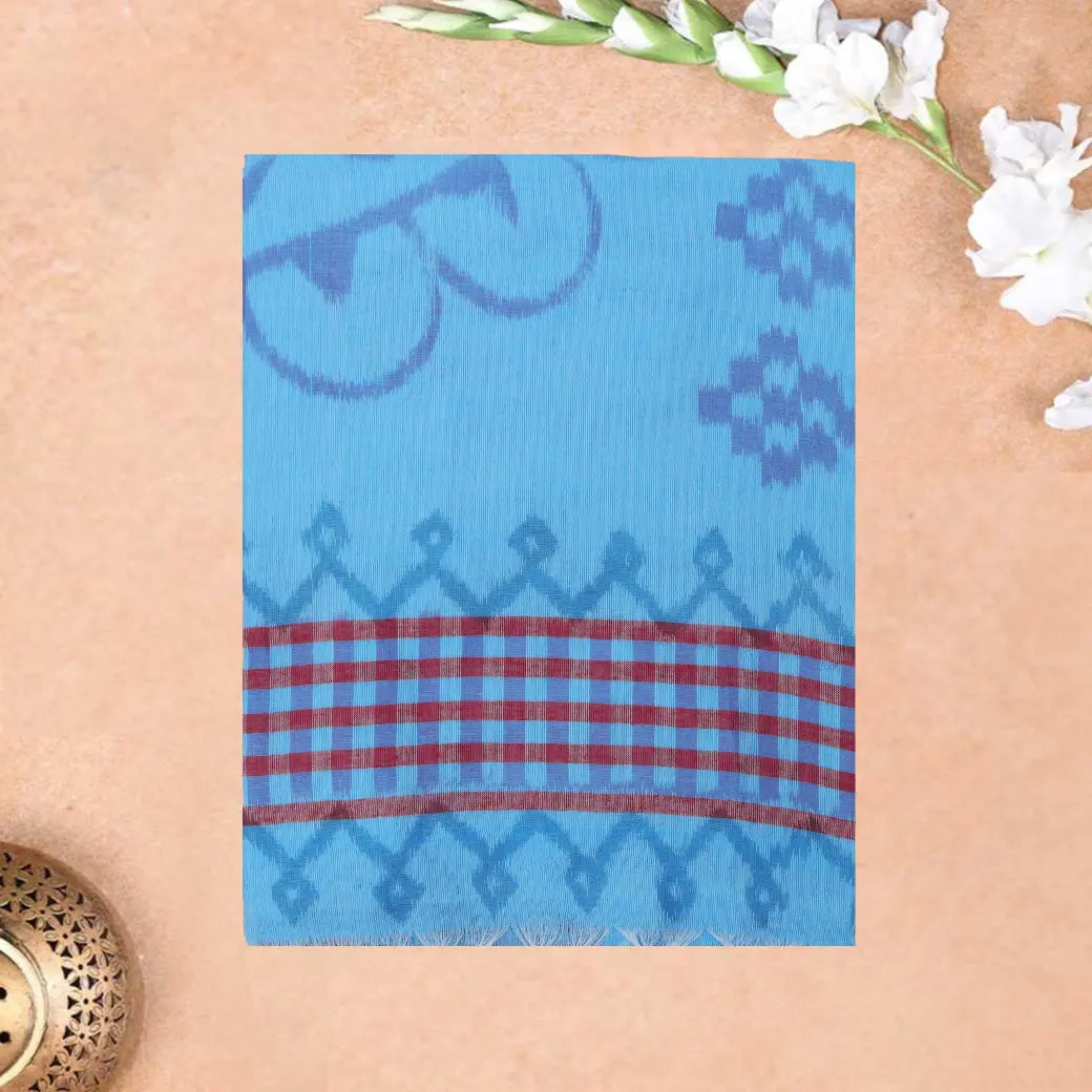 Sky blue with Maroon  Linen Cotton Saree