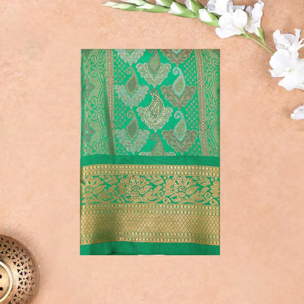Green Colour Floral Design Traditional  Pattu Pavadai Material