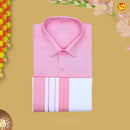 Pink With White Readymade Shirt And Matching Border Dhoti Set for Men