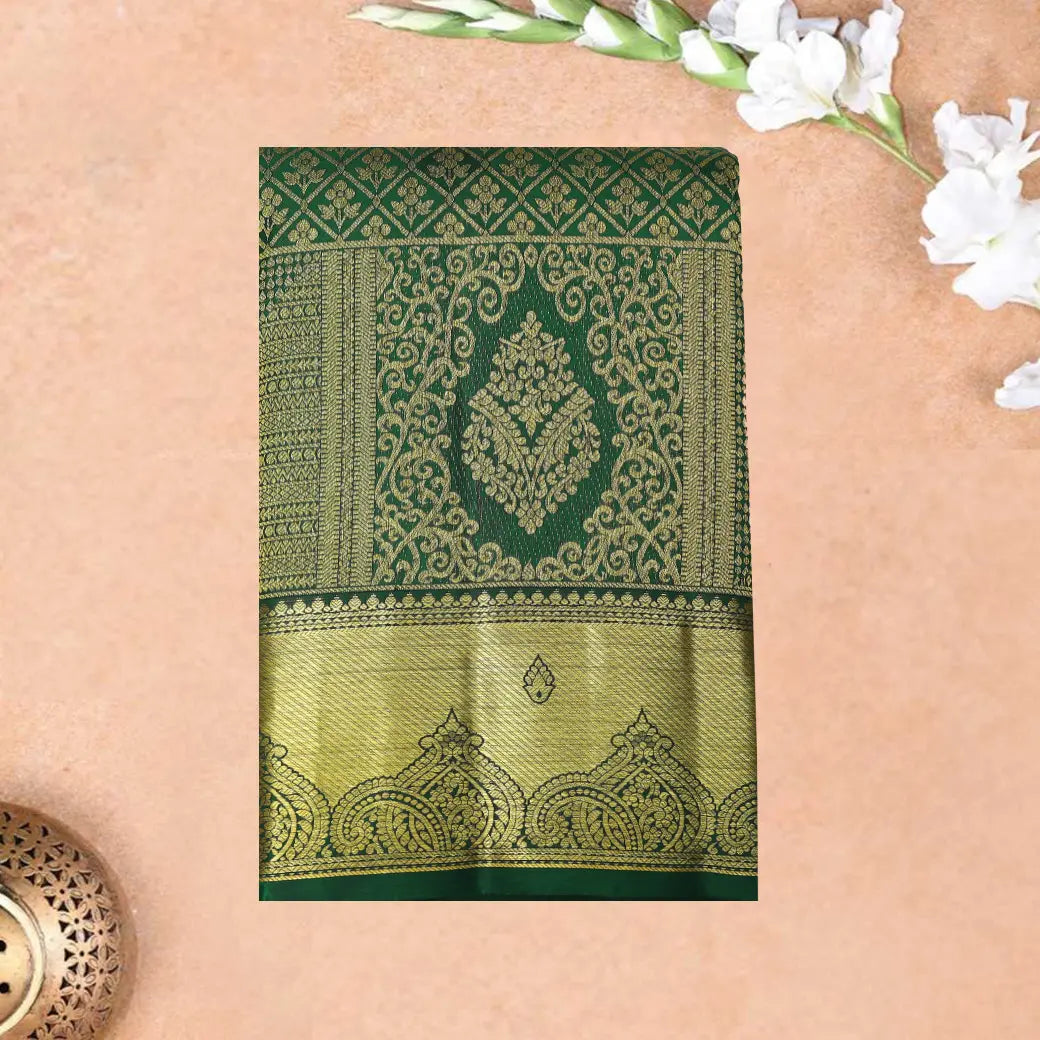 Green  with Gold Zari Border Wedding Silk Saree