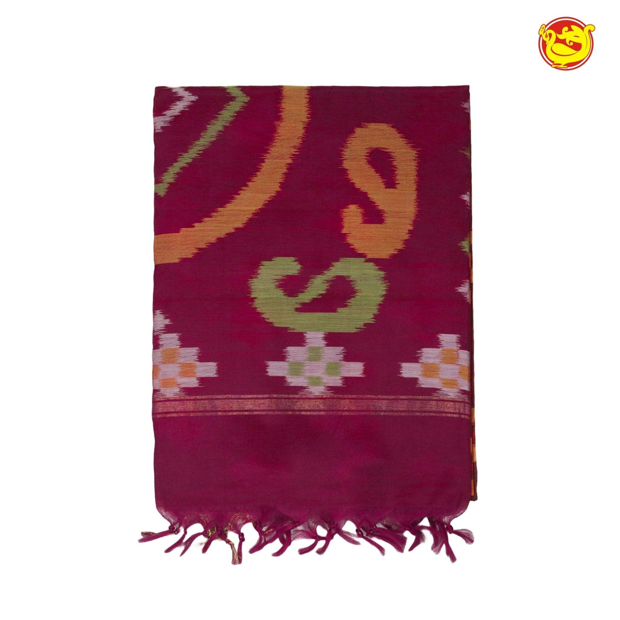 Dark Pink With Brown Pochampally Silk Saree - Thenianantham