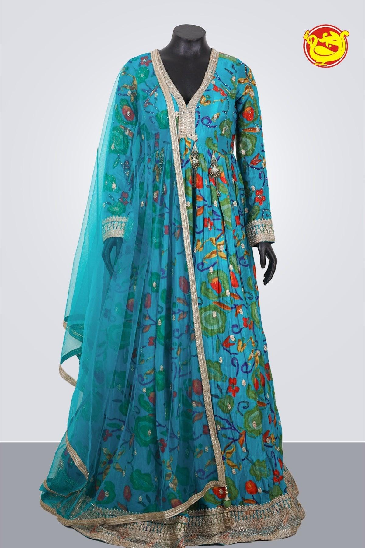 Peacock Blue Ladies Branded Readymade Maxi Gown