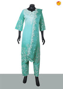 Pista Green with Floral Embroidery Cut work Ladies Branded Readymade Straight Cut Chudi Set - Thenianantham