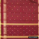 Maroon with Lime yellow Checked Pattern Pure Chettinad Cotton Saree without Blouse  &nbsp;