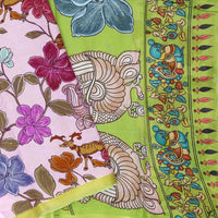 lightpink with green priented  floral design Semi Chanderi  Saree