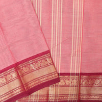 Coral Pink With Maroon Pure Chettinad Cotton Saree without Blouse