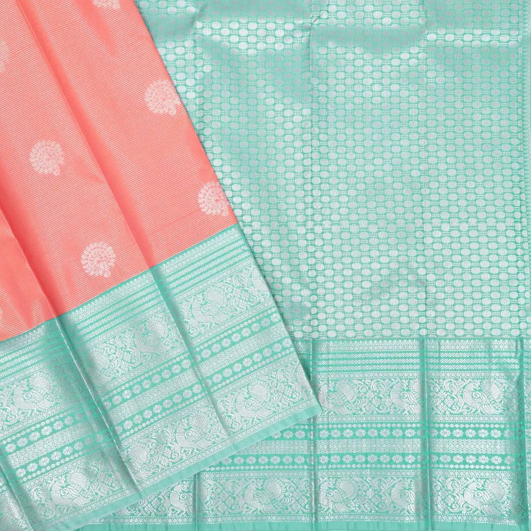 Peach with Agua green Art Silk Saree