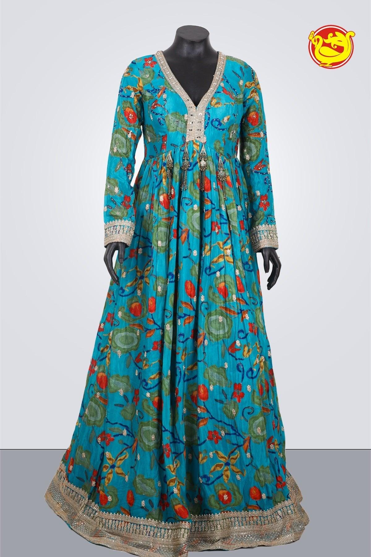 Peacock Blue Ladies Branded Readymade Maxi Gown