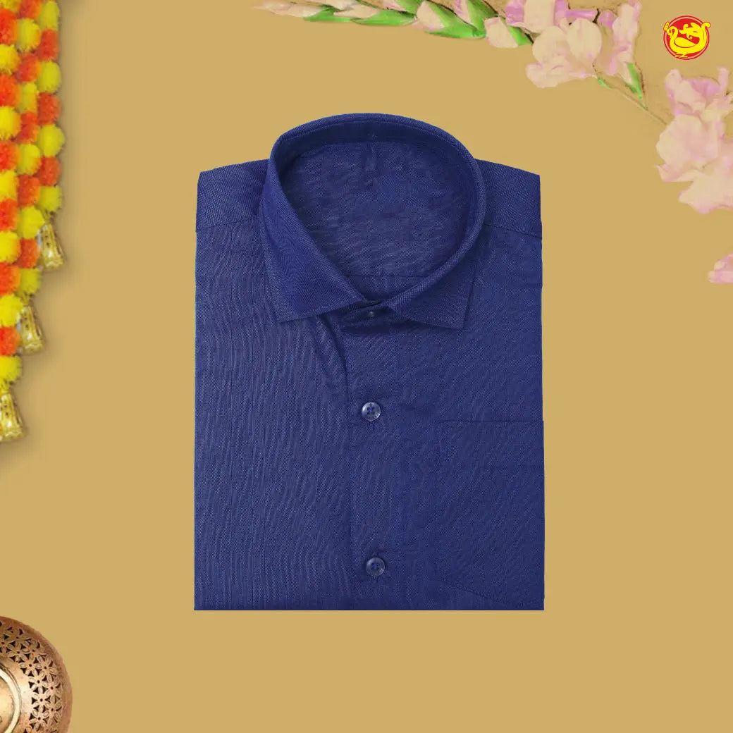 Blue with White Cotton Boy’s Readymade Shirt And Dhoti Set