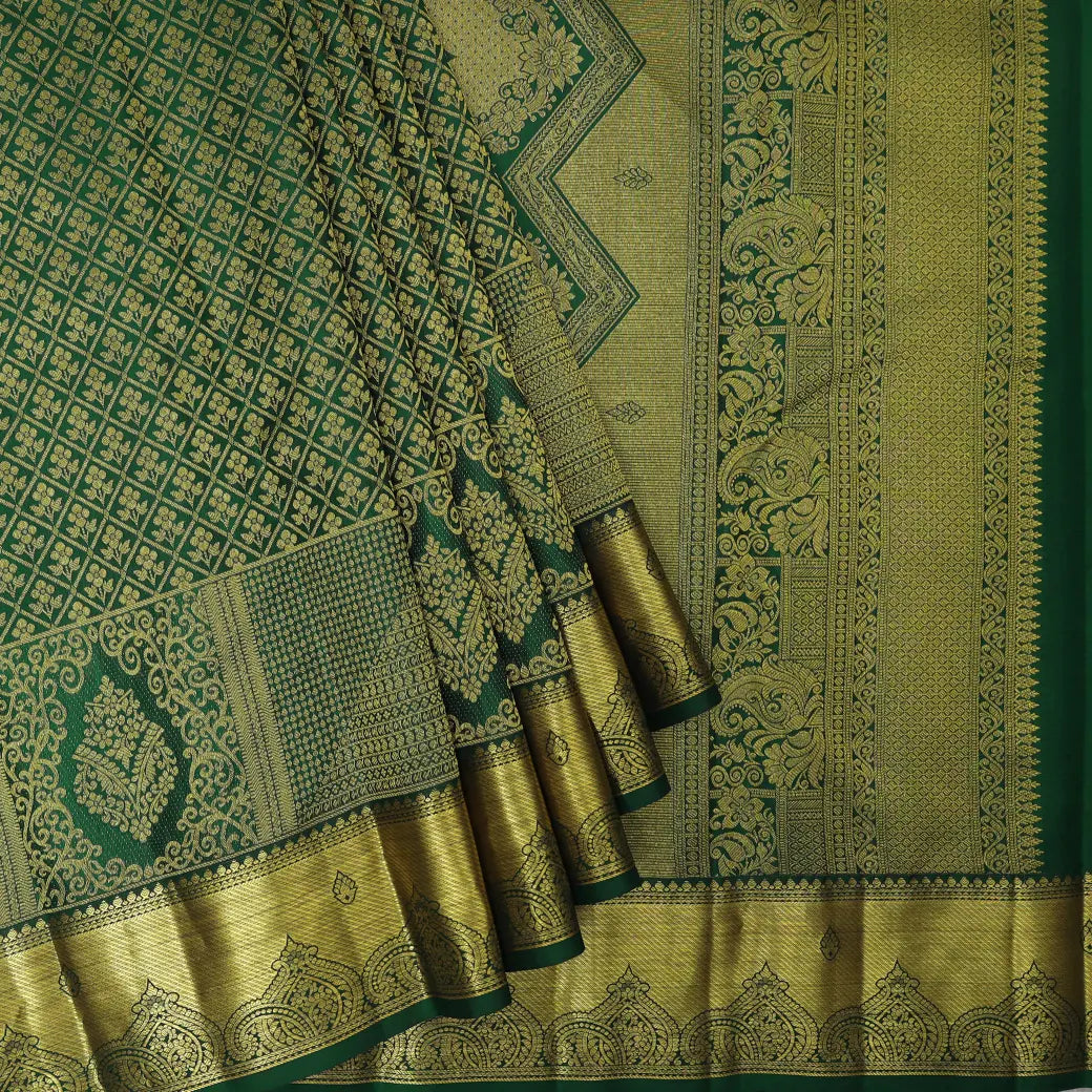 Green  with Gold Zari Border Wedding Silk Saree