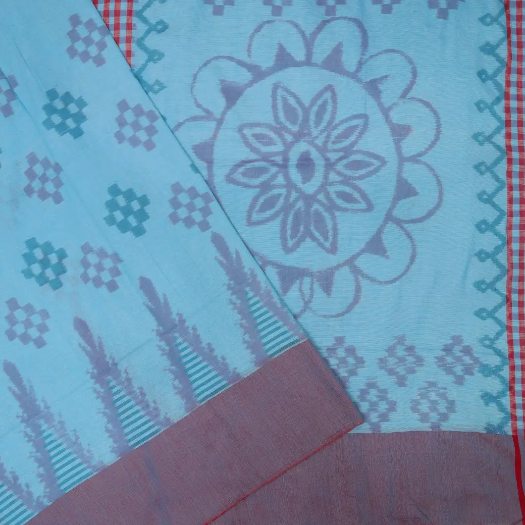Sky blue with Maroon  Linen Cotton Saree