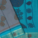 Grey with Teal green  Mul Mul Cotton Saree without Blouse