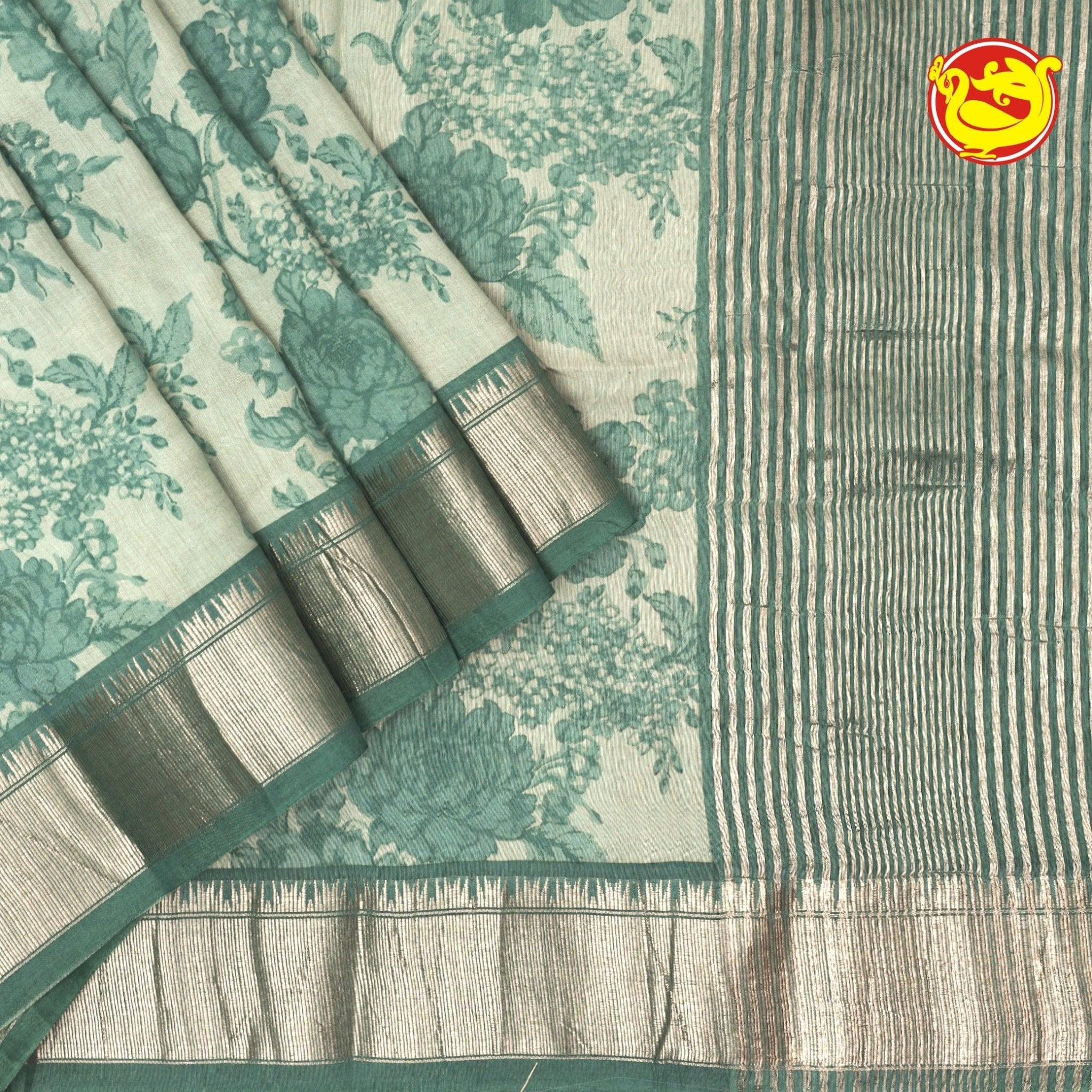 Golden With Light Rama Green Chanderi Silk Saree