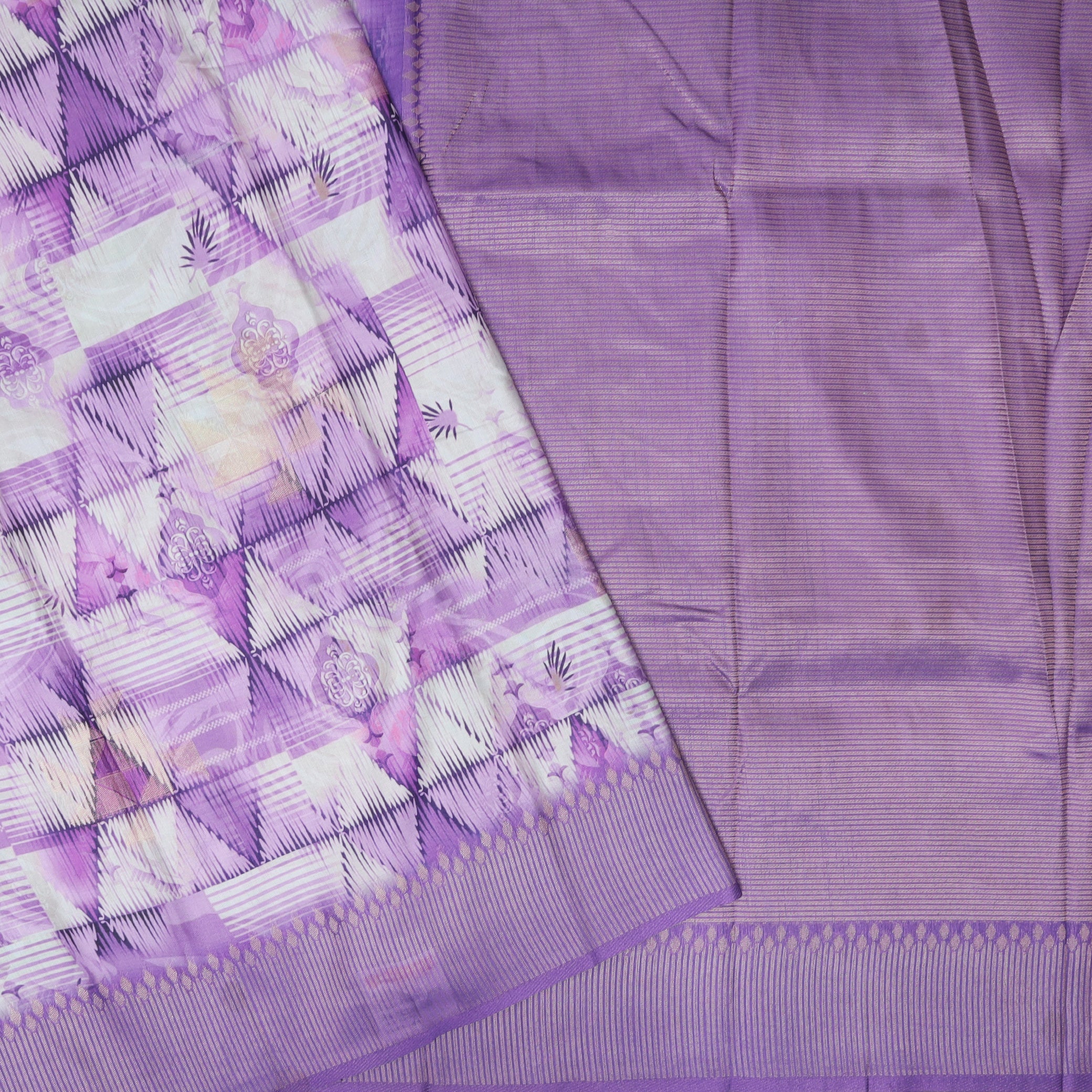 Purple With Off white Design Dola Silk