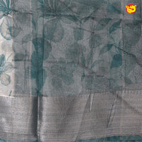 Creamy sandal Green Floral Garden Copper Zari Russian Silk Saree