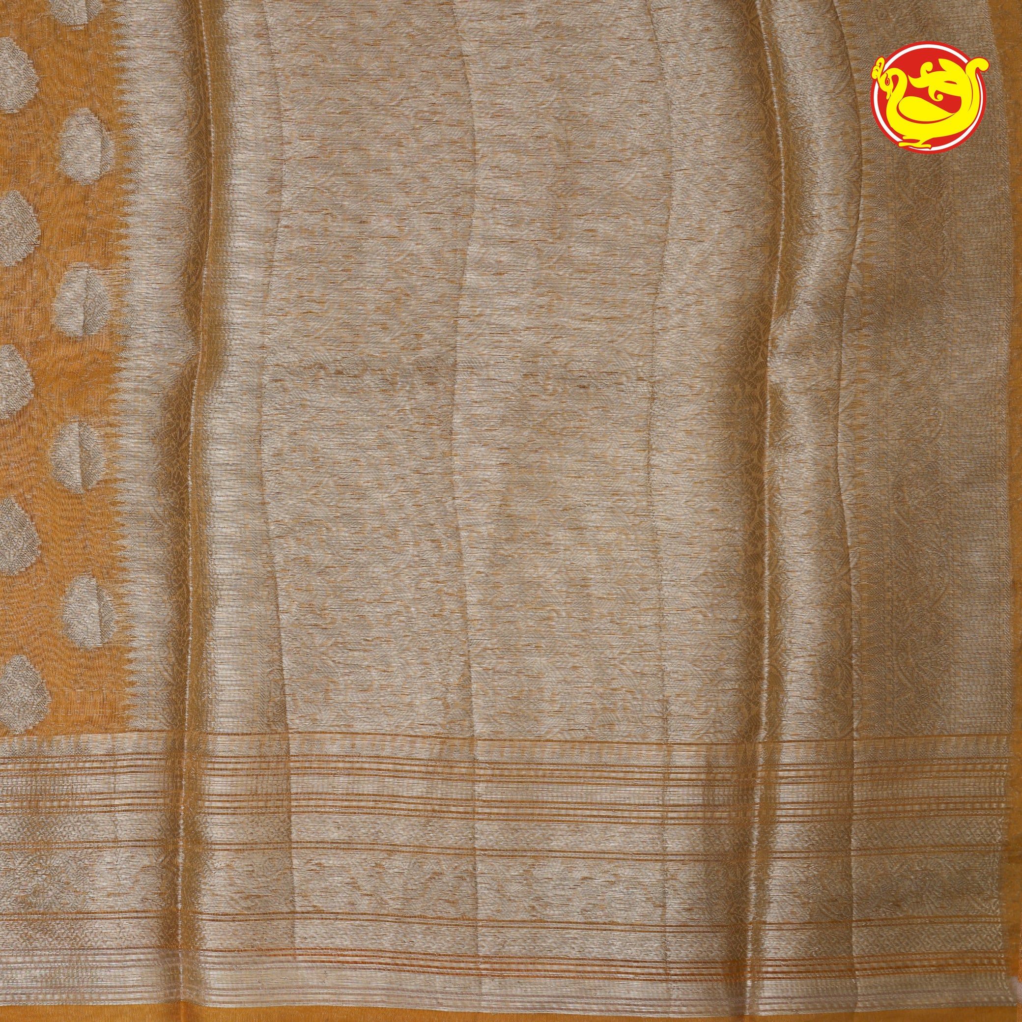 Mustard Semi-Tissue Saree With Unique Buttas, Traditional Zari Border & Pallu Of Intricate Designs