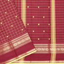 Maroon with Lime yellow Checked Pattern Pure Chettinad Cotton Saree without Blouse  &nbsp;