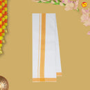 Orange With White Readymade Shirt And Matching Border Dhoti Set for Men