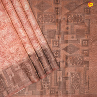 Brick Red With Copper Zari Border Tissue Crush With Floral Digital Prints Saree - Thenianantham